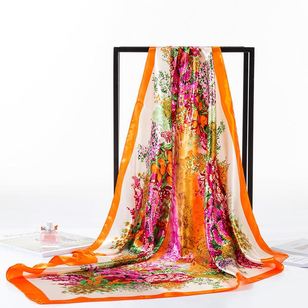 Spring Sunflowers Square Scarves Headscarf For Ladies Van Gogh Brand Oil Painting Silk Scarf Shawl 90*90cm Satin Scarf