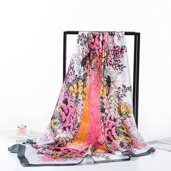 Spring Sunflowers Square Scarves Headscarf For Ladies Van Gogh Brand Oil Painting Silk Scarf Shawl 90*90cm Satin Scarf