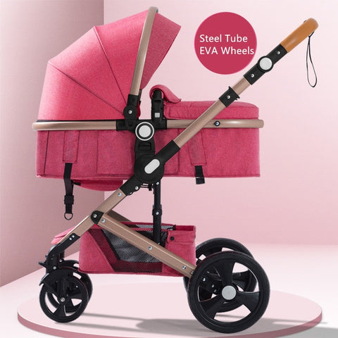 Adjustable Luxury Baby Stroller 3 in 1 Portable High Landscape Reversible Stroller Hot Mom Pink Stroller Travel Pram Pushchair