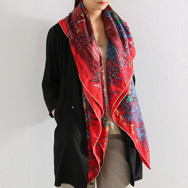 Elegant Floral Print Women Silk Cashmere Scarf Wraps Shawl