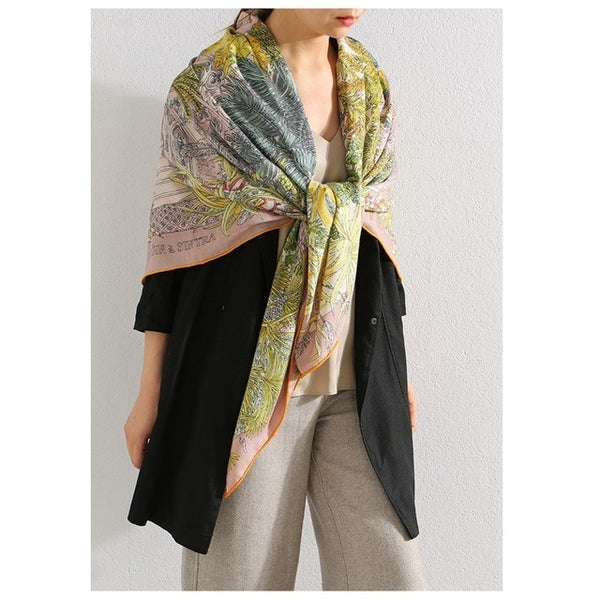 Elegant Floral Print Women Silk Cashmere Scarf Wraps Shawl
