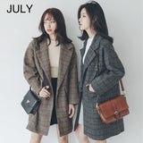 JULY Autumn winter plaid coat jacket female 2019 new loose coat long section women's coat plaid brown coat coat female - THE PLACE TO BE !!