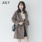 JULY Autumn winter plaid coat jacket female 2019 new loose coat long section women's coat plaid brown coat coat female - THE PLACE TO BE !!