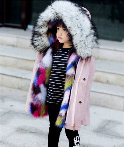 2019 Winter Children Clothing Imitation Fur Girls Coat  Hooded Boysand Girls Jackets Overcoat Warm Faux Fur Coat Outwear Parkas