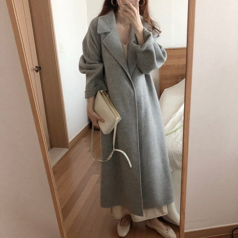 Spring Autumn Winter New Women's Casual Wool Blend Trench Coat Oversize Long Coat with belt Women Wool Coat Cashmere Outerwear