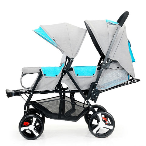Baby Twin Stroller Front and Rear Seat Flat Lie Double Stroller Portable Folding Baby Stroller 2 In 1 Newborn Twins Baby Cart