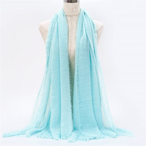 2019 women bubble cotton solid Islam muslim head scarf shawls and wraps pashmina female foulard viscose maxi crinkle cloud hijab