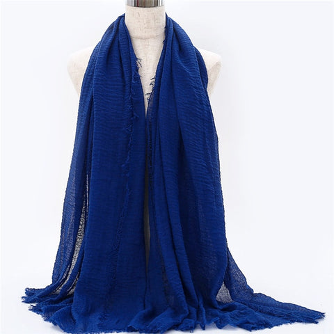 2019 women bubble cotton solid Islam muslim head scarf shawls and wraps pashmina female foulard viscose maxi crinkle cloud hijab