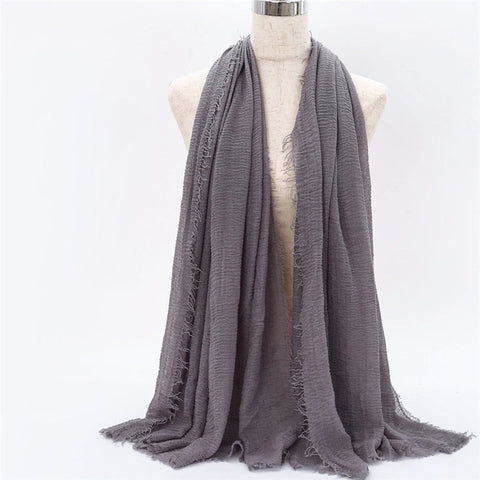 2019 women bubble cotton solid Islam muslim head scarf shawls and wraps pashmina female foulard viscose maxi crinkle cloud hijab