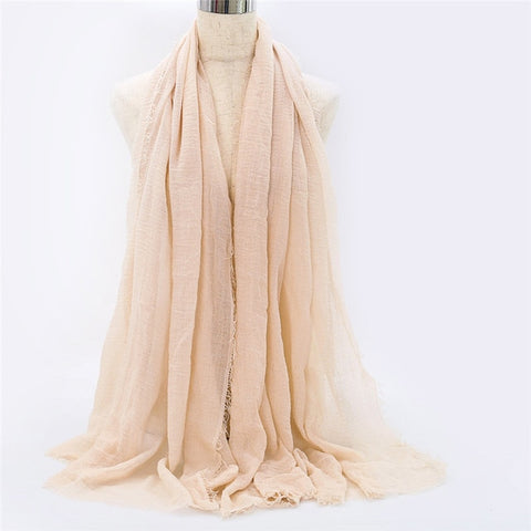 2019 women bubble cotton solid Islam muslim head scarf shawls and wraps pashmina female foulard viscose maxi crinkle cloud hijab