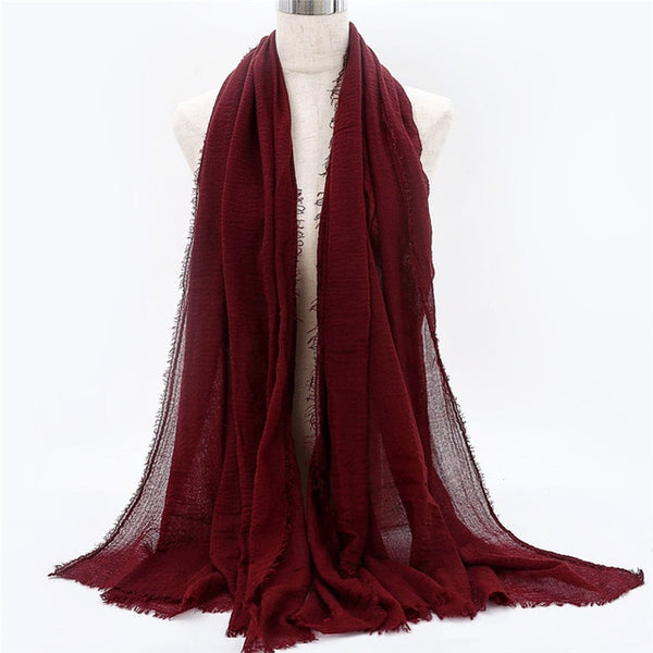 2019 women bubble cotton solid Islam muslim head scarf shawls and wraps pashmina female foulard viscose maxi crinkle cloud hijab