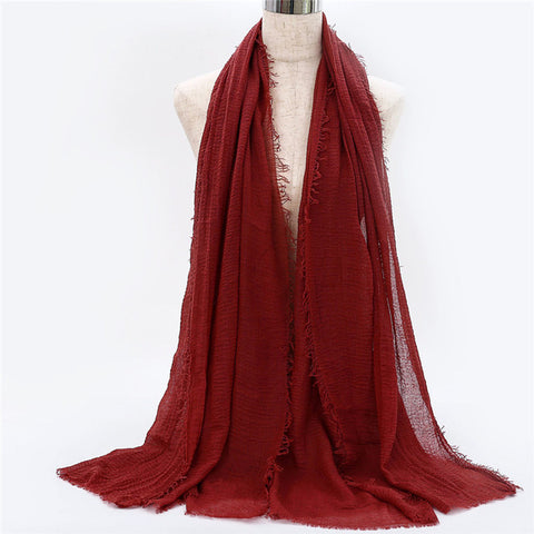 2019 women bubble cotton solid Islam muslim head scarf shawls and wraps pashmina female foulard viscose maxi crinkle cloud hijab