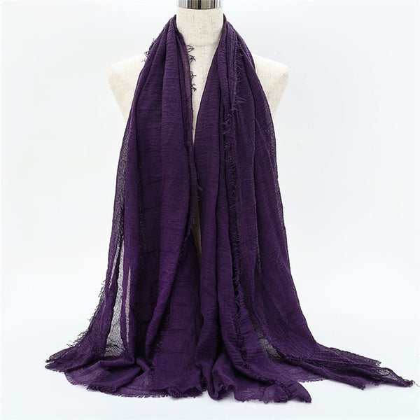 2019 women bubble cotton solid Islam muslim head scarf shawls and wraps pashmina female foulard viscose maxi crinkle cloud hijab