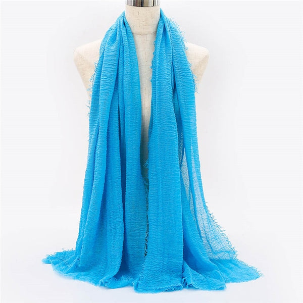 2019 women bubble cotton solid Islam muslim head scarf shawls and wraps pashmina female foulard viscose maxi crinkle cloud hijab