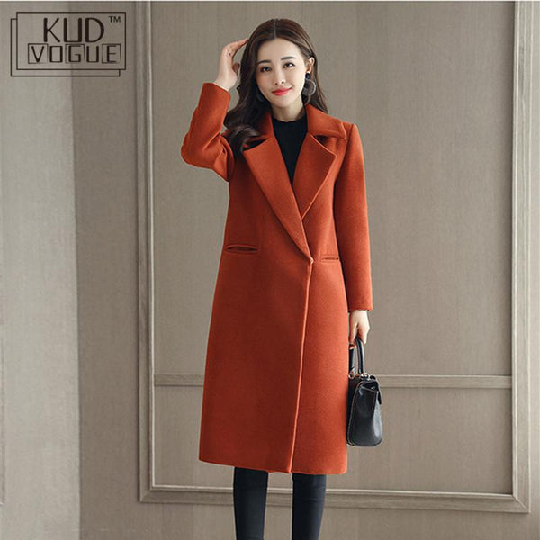 Spring Autumn Wool Coat For Women Long Woolen Coat One Button Slim Type Female Autumn Winter Wool Coats Jacket Parka