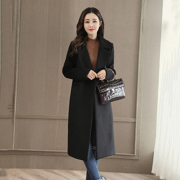 Spring Autumn Wool Coat For Women Long Woolen Coat One Button Slim Type Female Autumn Winter Wool Coats Jacket Parka