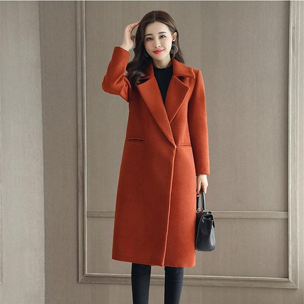 Spring Autumn Wool Coat For Women Long Woolen Coat One Button Slim Type Female Autumn Winter Wool Coats Jacket Parka