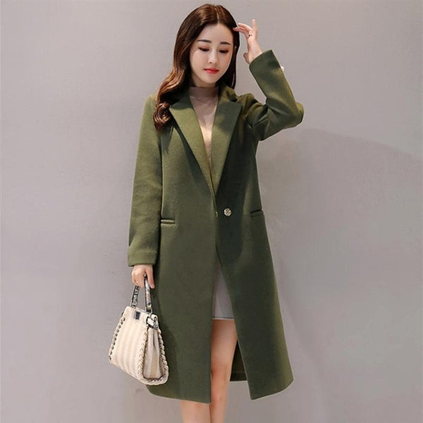 Spring Autumn Wool Coat For Women Long Woolen Coat One Button Slim Type Female Autumn Winter Wool Coats Jacket Parka