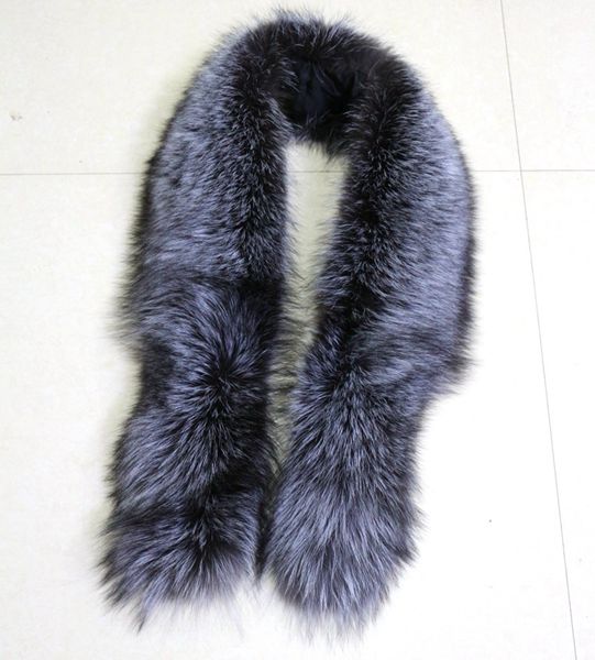 Natural Real Fur Scarves Women 120cm Winter Men Double-sided Genuine Silver Fox Scarf Couple's Luxury Grey Fox Collar Shawl