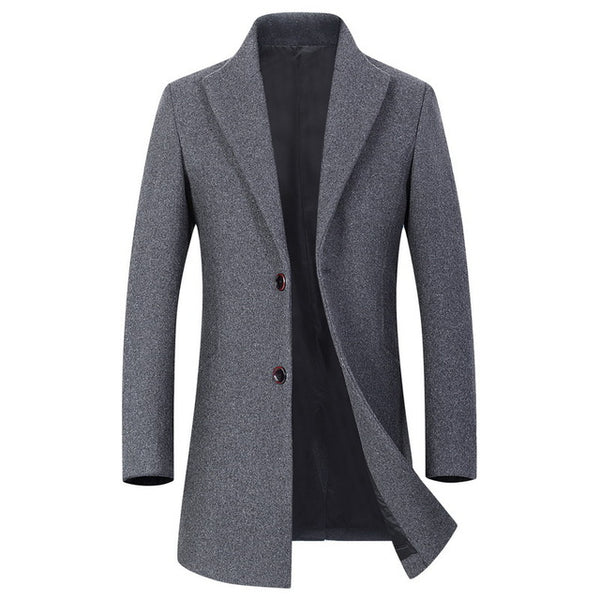 FGKKS Brand Men Winter Wool Blend Coat Men's New Fashion Warm Thick  Woolen Coat Slim Fit Solid Color Male Trench Coat