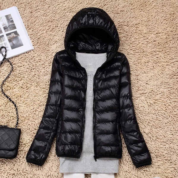 7XL Cheap Ultra Light Down Winter Warm Hooded Feather Puffer Jacket For Girl Short Spring Autumn Coat Female Women Big Size Duck