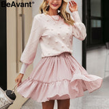 BeAvant Knitted winter sweater women pullover Lantern sleeve ladies sweaters female Minimalist pull femme sweet white jumper - THE PLACE TO BE !!