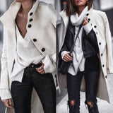 Lugentolo Women Long Coat Wool Autumn Winter Fashion Casual Black White Solid Single-breasted Street Trend Turn-down Collar Coat - THE PLACE TO BE !!