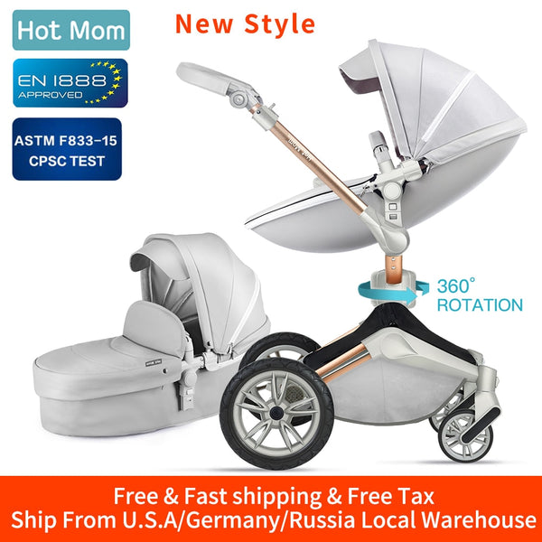 Hot Mom Baby Stroller 3 in 1 travel system with bassinet and car seat 360° Rotation Function,Luxury Pram F023