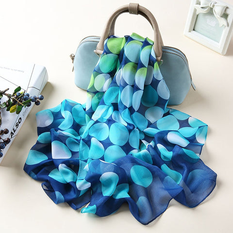 Silk Scarves Woman Spring  Autumn Long Dots Printed Shawl Scarf Ladies Chiffon Autumn and Winter Beach Scarf Wraps - THE PLACE TO BE !!