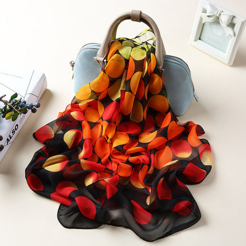 Silk Scarves Woman Spring  Autumn Long Dots Printed Shawl Scarf Ladies Chiffon Autumn and Winter Beach Scarf Wraps