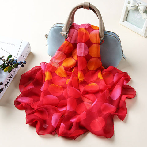 Silk Scarves Woman Spring  Autumn Long Dots Printed Shawl Scarf Ladies Chiffon Autumn and Winter Beach Scarf Wraps