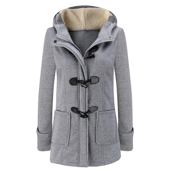 Fashion Hooded Women Coat Pure Buckle Zipper Front Plus Size Jacket Autumn Thin Duffle Coat Women Casual Slim Long Parka Outwear