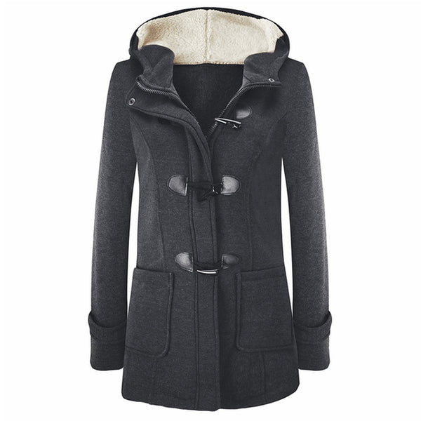 Fashion Hooded Women Coat Pure Buckle Zipper Front Plus Size Jacket Autumn Thin Duffle Coat Women Casual Slim Long Parka Outwear