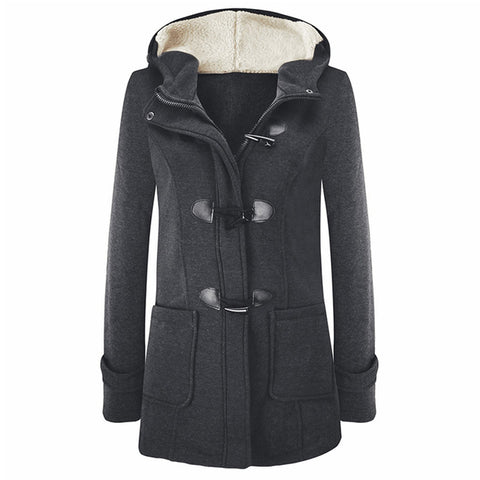 Fashion Hooded Women Coat Pure Buckle Zipper Front Plus Size Jacket Autumn Thin Duffle Coat Women Casual Slim Long Parka Outwear