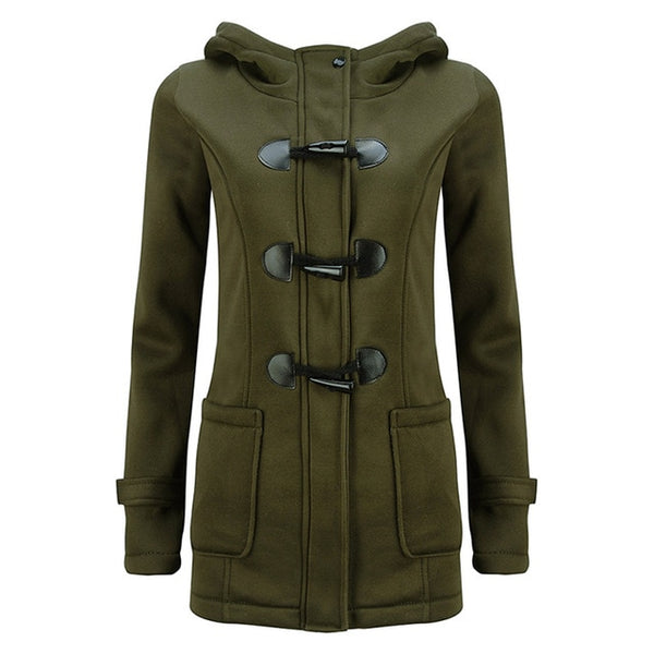 Fashion Hooded Women Coat Pure Buckle Zipper Front Plus Size Jacket Autumn Thin Duffle Coat Women Casual Slim Long Parka Outwear