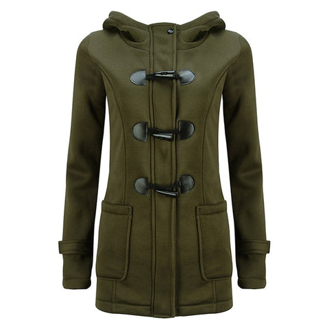 Fashion Hooded Women Coat Pure Buckle Zipper Front Plus Size Jacket Autumn Thin Duffle Coat Women Casual Slim Long Parka Outwear