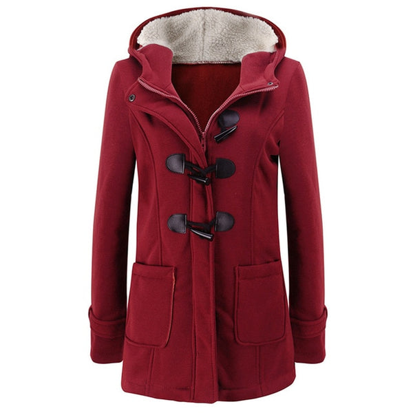 Fashion Hooded Women Coat Pure Buckle Zipper Front Plus Size Jacket Autumn Thin Duffle Coat Women Casual Slim Long Parka Outwear
