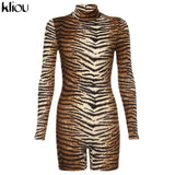 Kliou women Leopard playsuit long sleeve slim skinny rompers short jumpsuit autumn new body Leopard fashion party club bodysuit - THE PLACE TO BE !!