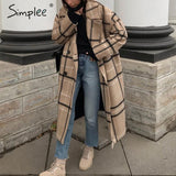 Simplee Elegant plaid women tweed coat Buttons pockets autumn winter female blend coats V neck office ladies warm long overcoats - THE PLACE TO BE !!
