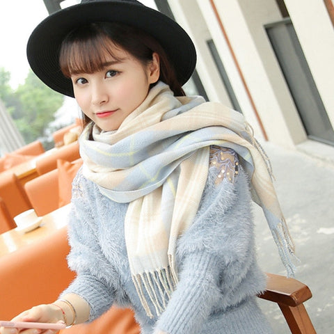 VEITHDIA Hot Autumn Winter Female Wool Scarf Women Cashmere Scarves Wide Lattices Long Shawl Wrap Blanket Warm Tippet wholesale