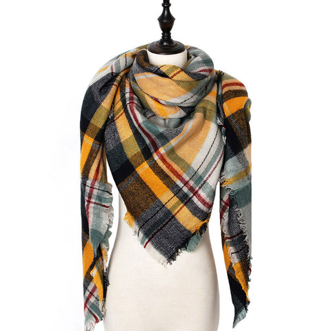 Women Scarf Winter Plaid Scarf Triangle Warm Cashmere Scarves Female Shawls 2019 New Designer Pashmina Lady Wraps foulard