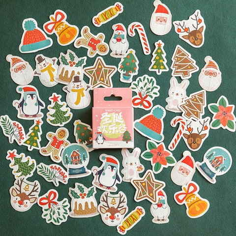 Mohamm 45PCS Christmas Series Kawaii Cute Cartoon Greetings Handbook Decoration Sticker Scrapbooking Girl School Supplies Statio