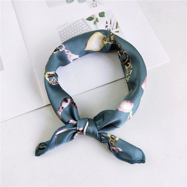 2019 New Women 50*50cm Spring Autumn Heart Print Small Square Scarves Female Headband Hair Tie Band Wrist Wrap Head Bandana