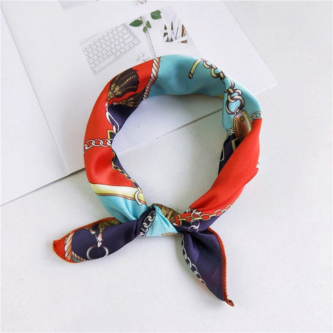 2019 New Women 50*50cm Spring Autumn Heart Print Small Square Scarves Female Headband Hair Tie Band Wrist Wrap Head Bandana