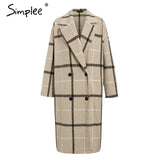Simplee Elegant plaid women tweed coat Buttons pockets autumn winter female blend coats V neck office ladies warm long overcoats - THE PLACE TO BE !!
