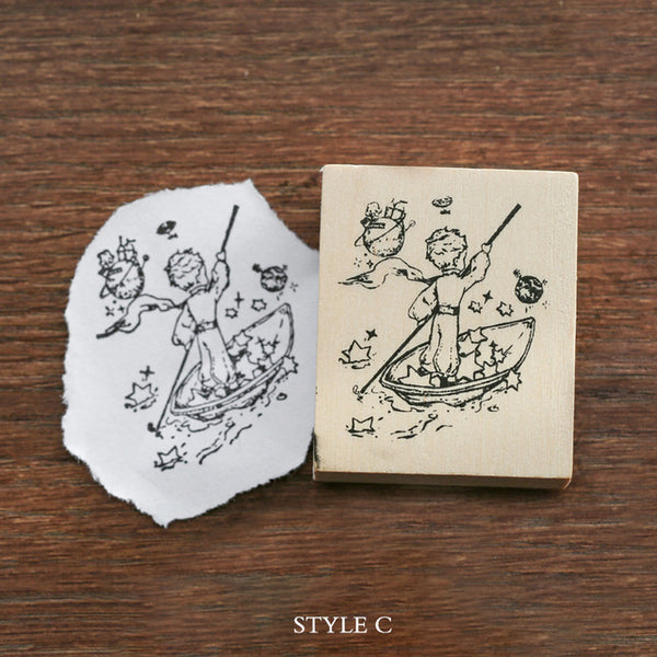 Mr.paper Vintage Little Prince Moon Decoration Stamp Wooden Rubber Stamps for Scrapbooking Stationery DIY Craft Standard Stamp