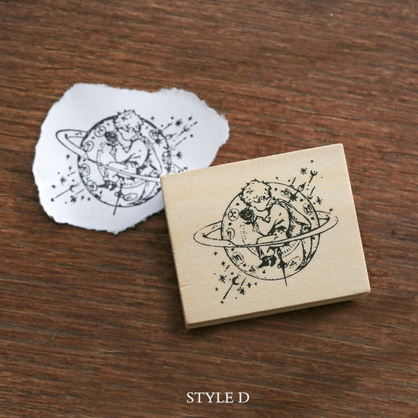 Mr.paper Vintage Little Prince Moon Decoration Stamp Wooden Rubber Stamps for Scrapbooking Stationery DIY Craft Standard Stamp