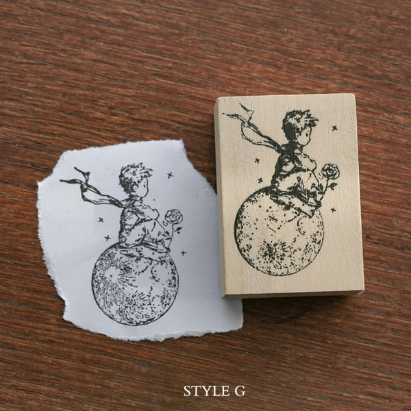 Mr.paper Vintage Little Prince Moon Decoration Stamp Wooden Rubber Stamps for Scrapbooking Stationery DIY Craft Standard Stamp