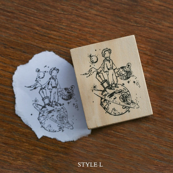 Mr.paper Vintage Little Prince Moon Decoration Stamp Wooden Rubber Stamps for Scrapbooking Stationery DIY Craft Standard Stamp