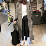 Winter Autumn Elegant Women Korean Office Lady Long Plaid Coat Loose Oversized Warm Wool Blends Overcoat Casual OL Trench Coat - THE PLACE TO BE !!